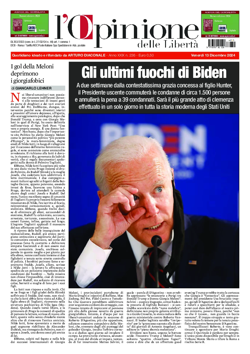 Prima-pagina-opinione della liberta-edizione-di-oggi-2024-12-13